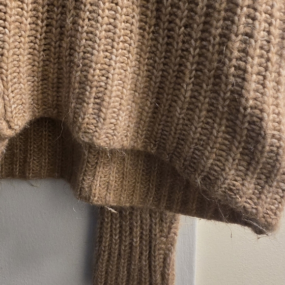Zara Knit Alpaca Women's Oversized Tan Brown Asymmetrical Pullover Sweater - Picture 5 of 10